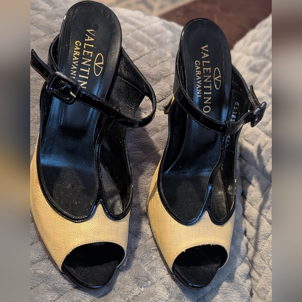 Valentino Garavani Black and Tan Heels